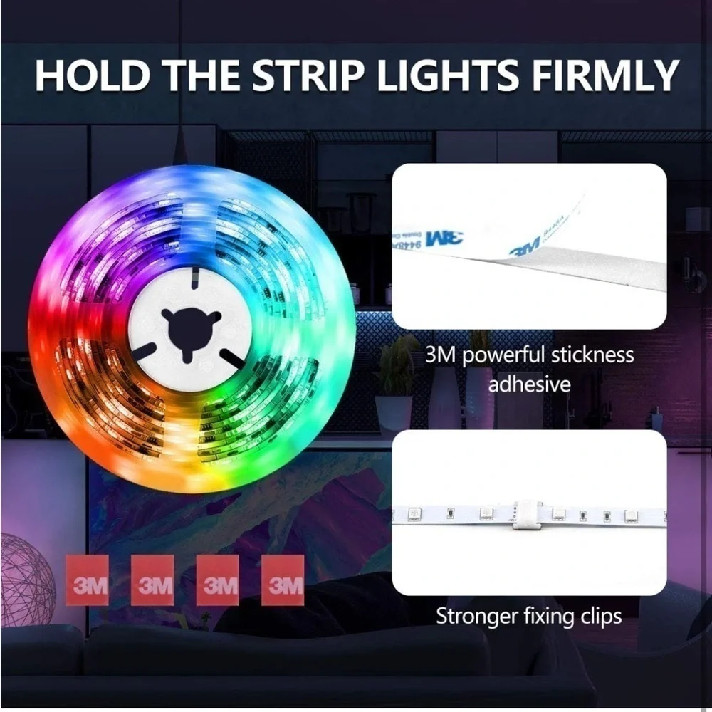 Brand New RGB LED Strip Lights Color Changing 32.8' 10m Remote 3M Adhesive Clips